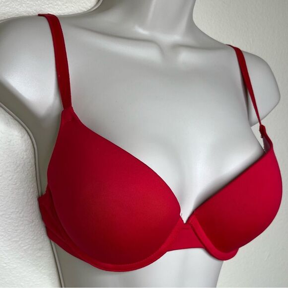 Pink Victorias Secret Red Wear Everywhere Push Up Bra Size 34C Convertible Strap - Picture 2 of 15